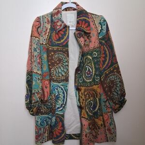 Anthropologie Elevenses Boho Patchwork Paisley Wool Coat Button sz 4 Artsy